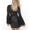 Rokken Sexy Cross Kokerrok Vrouwen Elegant Uitgehold Korte Herfst PU Leer Casual Split Hoge Taille Bodycon Zwart