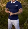 Fatos masculinos Zip Neck Ribbed T Shirt Polo Camisas Roupas Personalizadas 3XL Plus Size Color Block Ternos para Homens