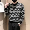 Men's Sweaters 2024 Handsome Slim Simple Social Autumn Winter Fashion Casual Crew-neck Jacquard Thick Warm Knit Jumper Man Clothes