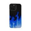 Läder mode cool blå flamdesign telefonfodral för iPhone 15 14 13 12 11 Pro max xs x xr 15 plus mode mjuk silikon bakåt täckning 100 st