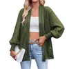 Women's Knits Women Fashion Cardigan Solid Color Jacquard Long Sleeve Open Front Sheer Coat Outerwear Casual Loose Tops