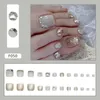 Unhas Falsas 24 pcs Cristal Brilhante Francês Falso Toenails Cobertura Completa Curto Quadrado Toe Pé Dicas para Mulheres Meninas