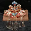 Ketting Oorbellen Set Chinese Oude Bruiloft Sieraden Traditionele Klassieke Bruids Hoofddeksels Tiara Knap