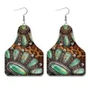 Dangle Earrings 2024 PU Leather Turquoise Concho Cow Tag Western for Women Head Hinflower Round Jewelry