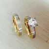 316L titane acier CZ diamant coréen couple anneaux ensemble pour hommes femmes amoureux de fiançailles sa promesse 2 tons or argent299a