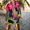 Survêtements pour hommes Hawaiian Hommes Cardigan 2pcs Ensembles Summer 3D Imprimer Chemise à manches courtes Bouton Beach Shorts Holiday Daily Two Piece Costume