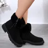 Stiefel Faux Pelz Plattform Knöchel Frauen 2024 Winter Warme Wildleder Kurze Frau Plus Größe 43 Seite Reißverschluss Dicke Ferse botas