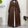 Ropa étnica Bordado Cardigan Robe Dubai Turquía Vestido musulmán Elegante para mujeres Largo Sólido Kaftan Femme Musulman