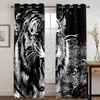 Minimalizm zasłony dziki zwierzęcy Lew czarno -białe nadruki 3D cienkie zasłony do salonu sypialnia dekoracje 2 sztuki