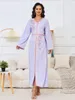 Ubranie etniczne Eid Arab Arab Muzułmańska sukienka dla kobiet Abaya Frezing V Neck Jalabiya Długie sukienki Maroko Kaftan Vestidos Dubai Ramadan suknia