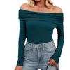 2024 NYTT MODAL TABGA KVINNA SEXY OFF AUDLE TOP T-shirt Slim Fit Long Sleeve Bottom