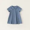 Mädchen Kleider 1-7 Jahre Baby Mädchen Prinzessin Sommer Blau Farbe Kurzarm Kinder Kleid Reine Baumwolle Kinder Kleidung