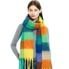 Scarves Autumn And Winter 2024 Circle Yarn Thickened Shawl Imitation Mohair Thick Whiskers Colorful Plaid Scarf Quality Versatile