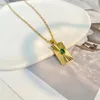 Anhänger Halsketten INS Divergent Sunlight Green Zirkonia Edelstahl Rechteckig Für Frauen Geschenk