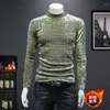 T-shirts pour hommes Plaid Casual pour hommes à manches longues de luxe Slim Easy Care Hiver épais chaud qualité velours col roulé Camisetas de Hombre