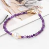 Charm Armbänder 3mm Natürliche Amethysten Armband Weiße Süßwasser Perle Stein Verstellbare Kette Für Frauen Weibliche Schmuck