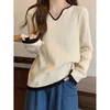 Camisetas para mujer Color de golpe acanalado liso de gran tamaño camisa de manga larga suelta para mujer túnica delgada moda primavera otoño 2024 Harajuku llegada Tops