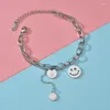 Link pulseiras de aço inoxidável ins vintage rosto feliz pulseira criativa sorriso múltiplo para mulheres meninas adolescentes moda jóias presente