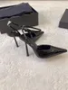 Sandals Sexy Black Ankle Straps Solid Pointed Toe Thin High Heel Patent Leather Women Shoes Fashion Party 2024 Shallow Luxury