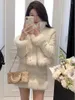 Work Dresses Sweet Temeperament Plush Patchwork Coat Skirt Two-piece Set Women Chinese Style Soft Thick Cotton Celebrity Solid Suit
