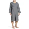 Men's Sleepwear Long Nightrobe Knee Length V-neck Bathrobe With Sleeves Soft Breathable Night Clothes Pajamas Button Straight Design