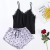 Kvinnors sömnkläder kvinnor sexig polka dot tryckt pajamas underkläder sätter satin silk cami shorts kostymer mjuka 2 st/set nattkläder mujer hemkläder