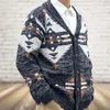 Maglioni da uomo Giacche in maglia jacquard geometriche retrò Maglione da uomo Colletto rovesciato casual Cardigan con bottoni Maglieria Cappotti moda uomo