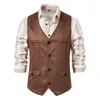 Men's Vests 2024 Vest V-neck Suede Single Breasted Jacket Man Casual Business Party Waistcoat Fashion Solid Slim For Men