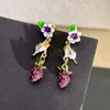 Boucles d'oreilles créoles Minar Design Unique peinture en émail coloré dessin animé Chinchilla fleur de mûre Fruit raisin Long pendant pour les femmes