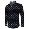 Men's Casual Shirts Mens Slim Fit Print Long Sleeve Lapel Button Down Shirt Party T Dress Up Band Collar Cardigan