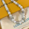 Silver Letter White Pearls Necklace luxury designer