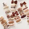 Hair Accessories 4Pcs Korean Milk Tea Sweet Cloth Bow Children Edge Clip Cute Princess Little Girl Cartoon Hairpins