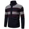 Pulls pour hommes Hommes Tricot Manteau Veste rayée À la mode Tricoté Chaud Slim Fit Pull avec col montant Zip pour l'extérieur