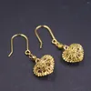 Orecchini pendenti con vera goccia in oro giallo 18 carati per donne Gancio a forma di cuore amorevole vuoto 33 12mm / 2,05-2,15 g