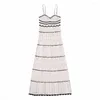 Casual Dresses 2024 Spring/Summer Women's Fashion And Unique Knitted Strap Dress Vintage Stripe Hollow Out Design High Quality