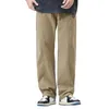 Calças masculinas calças casuais estilo retro perna larga carga com bolsos de cintura elástica para confortável quente comprimento total