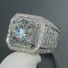 Mode män kvinnor bländande ring silver pläterad diamant födelsestenring engagerad bröllopsfest ring storlek 5-12285L