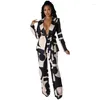 Women's Tracksuits 2 Piece Outfit Stripe Print Long Sleeve Tie Front Button Down Shirt Blouse Wide Leg Pants Sets