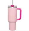 PINK Flamingo 40oz Quencher H2.0 Tasses à café Tasses de camping en plein air Voyage Tasse de voiture Gobelets en acier inoxydable Tasses avec poignée en silicone Cadeau de la Saint-Valentin US Stock 1117