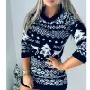 Sweater Women Christmas Deer Knitted Long Sleeve Round Neck Ladies Jumper Fashion Casual Winter Autumn Pullover ClothesPlus