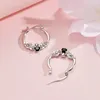 Boucles d'oreilles en forme d'animal chauve-souris, en cuivre plaqué argent, luxe, cristal noir, breloque à la mode, accessoires bijoux pour filles