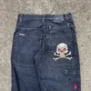 JNCO crâne brodé rétro Baggy jean hommes y2k Harajuku Hip Hop motif imprimé jean ample taille haute pantalon droit jambe large 231229