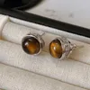 Studörhängen vinter retro runda tiger's eye sten kvinnors lyxklassiska bruna boll piercing