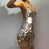 Casual Dresses Sexy Dresss Metal Sequin Body Chain Jewelry For Women Rhodoid Disk Dress Handmade Sequins Patchwork Nightclub Party