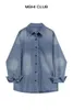 Damesblouses SuperAen Hong Kong-stijl mode-denimoverhemd 2024 lente retro gewassen blauw wit