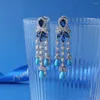 Halsband örhängen set trendig turkos zirkon långörhänge armband ring för kvinnor fest lyxiga ons smycken tillbehör