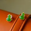 Dingle örhängen naturlig Hetian Jade Green Gourd Stud S925 Sterling Silver Retro Personlighet Fu Lu EarDrop Jewelry Women