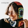 Färgglad ullstickning Balaclava Granny Winter Warm Wood Crochet Square Hoodie Hat Winter Ski Mask Full Face Cover Mask 0052 231229