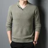 Erkek Sweaters Seksi V-Gutt Uzun Kol Sonbahar Kış Kış Sıcak Sweater Külot İş Eğlence İnce Fit Örgü Yün