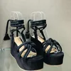 Sandaler Summer Women Fashion Platform Wedge Heel Ankle Strap Lace-up Cross-bundna smala band Rom Sexiga Ladies Sandalias Mujer